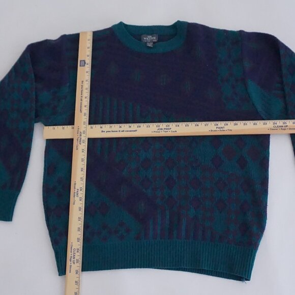 Vintage Sir William Teal Navy Textured Knit Retro Eclectic Grandpa Sweater XL - Picture 3 of 9
